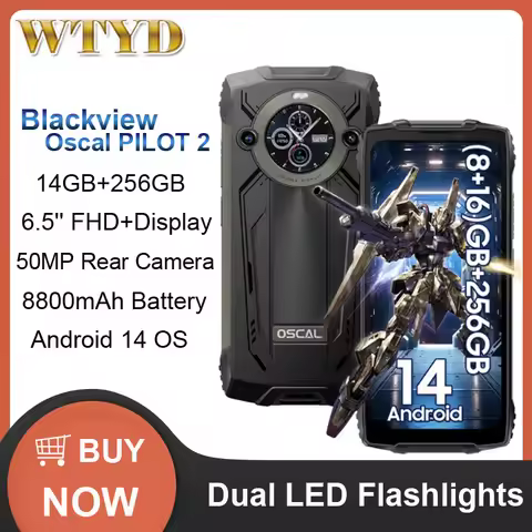 Blackview Oscal PILOT 2 Rugged Phone (8+16)GB+256GB Dual LED Flashlights 8800mAh 6.5'' Android 14 MT