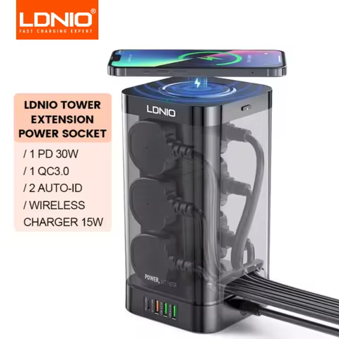 LDNIO UKCA Vertical Power Plug Tower Shape Extension Socket UK Outlet with USB-A USB-C Charging Powe