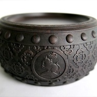 【生肖鼓硯 - 鼠】15cm 雙功能 石雕硯台 水盂筆洗-原石端硯名品