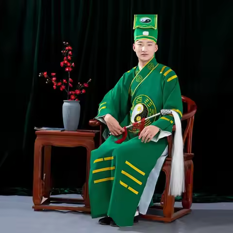 Traditional Chinese Taoist Robes for Adults Priest Costumes Maoshan Monk Clothes Tai Chi Gown with W