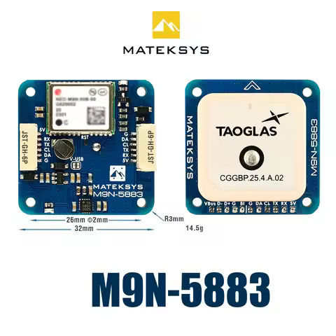 Matek MATEKSYS M9N-5883 GNSS M9N GPS & QMC5883L With Compass Module Built-in Patch Antenna For RC FP