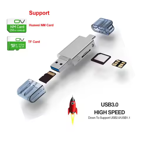 USB-C Type C /USB 2.0 to NM Nano Memory Card TF Micro-SD Card Reader for Huawei Cell Phone &Amp, Lap