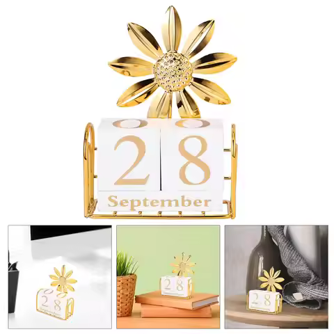 1Set Wood Block Calendar Decorative Perpetual Desktop Calendar Stylish Household Office Table Displa