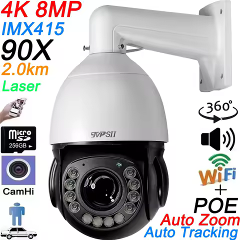 Metal Laser Infrared Max.512G Auto Tracking CamHi H.265 8MP 4K 90X Optical Zoom Audio 360° Rotation 