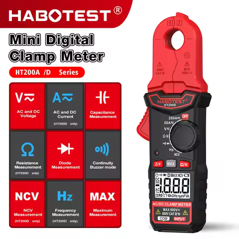 HABOTEST HT200D Digital Clamp Multimeter True RMS NCV 2000 Counts 200A 600V AC DC Multimeter Tester 