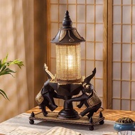 1K9K Vintage Table Lamp Southeast Asia Carving Bedroom Bedside Lights Elephant Bamboo Desk Lamp Crea