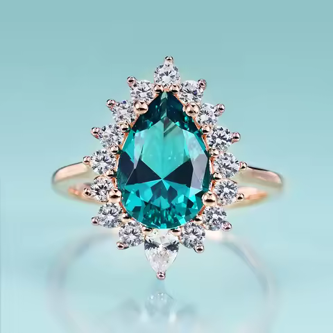 Gem's Beauty 8x12mm Pear Shape Nano Emerald Vintage Halo Engagement Ring in 925 Sterling Silver Rose