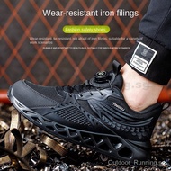 Black Button Elastic Lace-Free Safety Shoes Steel Toe Shoes Work Shoes Protective Shoes Flying Woven Breathable Safety Shoes Men's Welding Shoes Safety Boots Lightweight Welding Sh