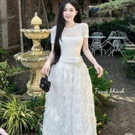 Long muse dress, square neck dress with flared legs V142 (Z4)