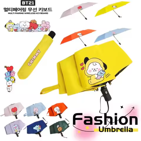 BT21 BTS Star Merchandise Fully Automatic Sunscreen Umbrella Cute Fashion Cartoon UV Protection Rain
