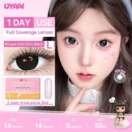 【Doll Eye&Power Lens】UYAAI Contact Lenses (Power:0~-5.00) 2pcs Soft Black Contact Lens Daily use
