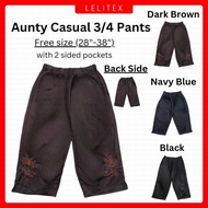 [Free Size] Aunty 3/4 Pants with Embroidery and 2-sided pockets and Elastic Waistband Seluar Perempu