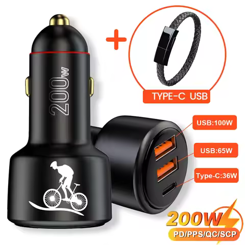 EONLINE 3D 200W USB PD Car Charger Super Fast Charger 100W 65W SuperCharge QC3.0 for Honor Xiaomi Vi
