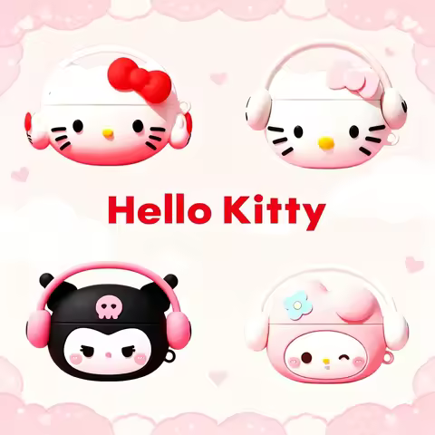 For Airpods 1 2 3 4 Pro Pro 2 Pro 3 Hello Kitty Kuromi Melody Music Cartoon Silicone Earphone Case C