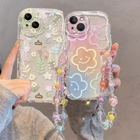 Cute 3D Flower Bracelet Wrist Chain Lanyard Phone Case for Samsung Galaxy A55 5G A56 A35 A36 A15 A54