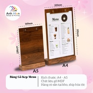 Wooden menu Wood size a5, Wooden Board menu a5 Clamp, standee menu a5, Desktop Wood menu, Wooden Ena
