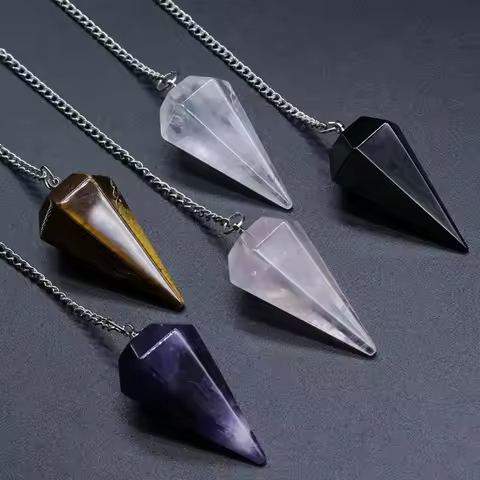 Natural Rose Quartz Crystal Pendulum Hexagonal Cone Dowsing Charms for Divination Healing Reiki Spir