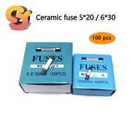 [Ready Stock Supply] 100pcs 5 * 20/6x30mm Ceramic Fuse F0.1A 0.25A 0.3A 0.63 A 4A 7A8A Fuse