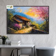 Vietnamese Village Painting 1995_Art High Quality 2-Frame Stretched Wall Art Painting with Accessori