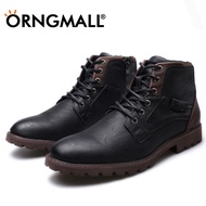 TOP☆ORNGMALL Men's Casual Leather Boots Fashion High-Top Boots Waterproof Casual Ankle Boots Martin Boots Desert Boots Work Shoes Lelaki Kasut 38-48