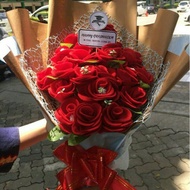 Buket Bunga Mawar Merah/Buket Flanel Mawar/Buket Bunga Mawar