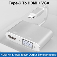 USB Type C to HDMI VGA conversion adapter, USB-C to hdmi vga 2-in-1 hub converter 4K image quality and simultaneous output USB3.1 high-speed transmission  device