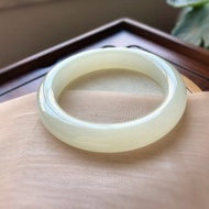 高冰青白色美玉鐲 精緻和田玉 料子冰潤細膩超圈口54