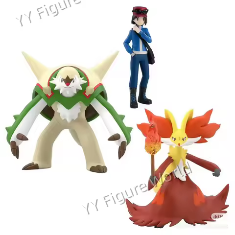 IN STOCK Bandai Original Scale World POKEMON Kalos Region Calem Chesnaught Delphox Anime Figures Toy
