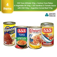555 Tuna Afritada 155g + Century Tuna Flakes in Vegetable Oil 155g + 555 Sardines in Tomato Sauce wi