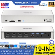 Wavlink จอภาพสี่ตัวระดับองค์กร5K แท่นวางมือถือ19-In-1แท่นวางมือถือต่อกับ100W Pd ชาร์จ Usb C/usb A แท่นวางคอมพิวเตอร์สำหรับ M1 M2 Mac &amp; Windows แล็ปท็อปที่มี4 Hdmi 4 DpRj45 2.5Gแหล่งจ่ายไฟ Ac 180W