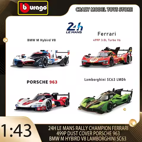 New Bburago 1:43 BMW M Hybird V8 Lamborghini Sc63 24H Le-Mans Rally Alloy Racing Die Cast Car Static
