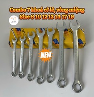 Combo 7 khoá cờ lê vòng miệng vặn sửa chữa đai ốc hàng ngày kích cỡ 8-19