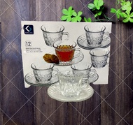 Gelas Bening Kaca Set (12 Pcs ) + Tatakan - Gelas Kopi Tahan Panas Dan