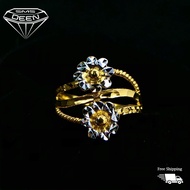 SMS DEEN Flowers Ring, ±2.6GM - Gold 916 Emas - Cincin Dua Bunga (Sz: 14 - 2.60GM)