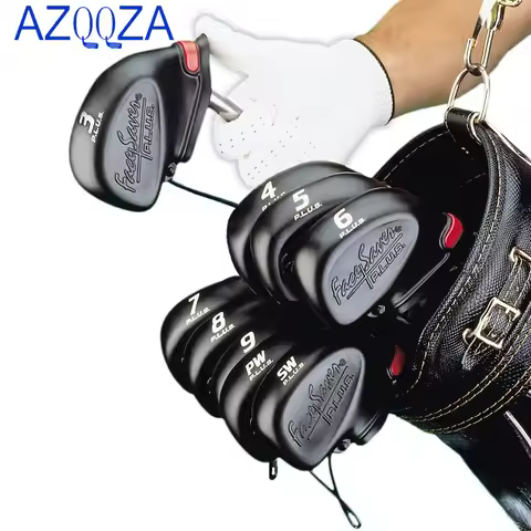 Black Golf Club Iron Putter Protectors with String PVC Wedge Putter Headcovers Rubber Head Covers (9