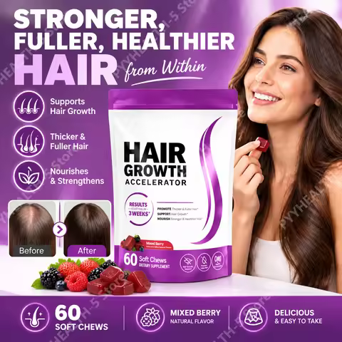 Biotin Hair Growth Soft Chews Supplement, Support Fuller Thicker Hair, Vitamin C & E for Healthy Hai