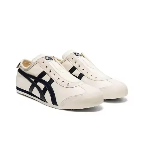 Onitsuka Tiger MEXICO 66 SLIP-ON: Comfortable and Durable Slip-On Casual Shoes Beige and Navy Blue 1