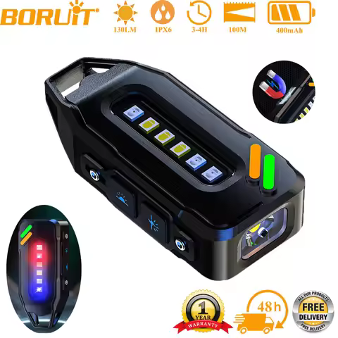 BORUiT LED Keychain Flashlight USB C Rechargeable Mini Torch Magnetic Work Light 9 Lighting Modes Ca