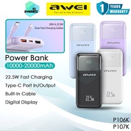 Awei P106K 10000mAh Powerbank 22.5W Fast Charging Power Bank Awei P107K 20000mAh Built-In Cable Powe