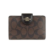[Coach] Wallet Women's Bifold Wallet Leather MEDIUM CORNER ZIP WALLET 6390 C0082 C3454 (Brown × Black / Brown)