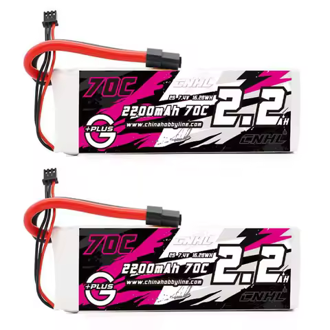 2 Packs CNHL G+Plus 2200mAh 7.4V 2S 70C Lipo Battery with XT60 Plug