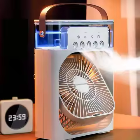 USB Fan, Air Conditioner, Night Light, Water Mist, 3-in-1 Humidifier, Portable Iptv subscription Ipt