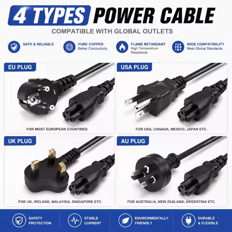 1.2m AU EU US USA Power Extension Cords Australia C5 Plug AC Power Cable For HP Dell Lenovo Sony Sam