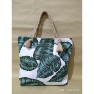 HandBag Kanvas KECIL / Tas Mukena / Totebag Tali Sumbu (31x7x26cm)  daun pisang