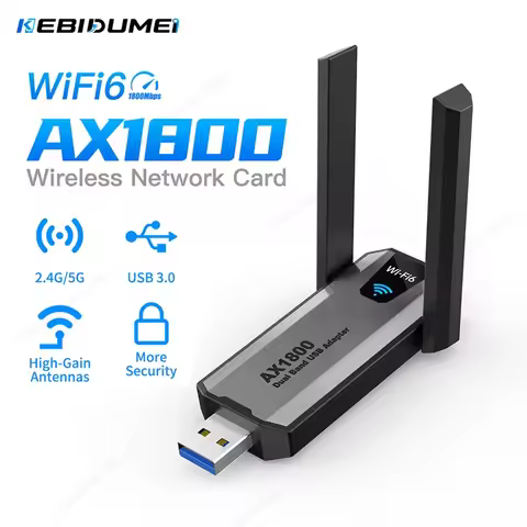 KEBIDUMEI WiFi 6 USB Adapter 5G/2.4GHz AX1800 Dongle 802.11ax Network Card Gain Antenna AC600 AX300 