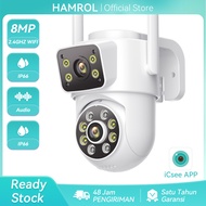 Hamrol Kamera CCTV IP66 Keamanan Luar Ruangan 8MP Dual Lensa dengan Audio Dua Arah dan Pencahayaan M