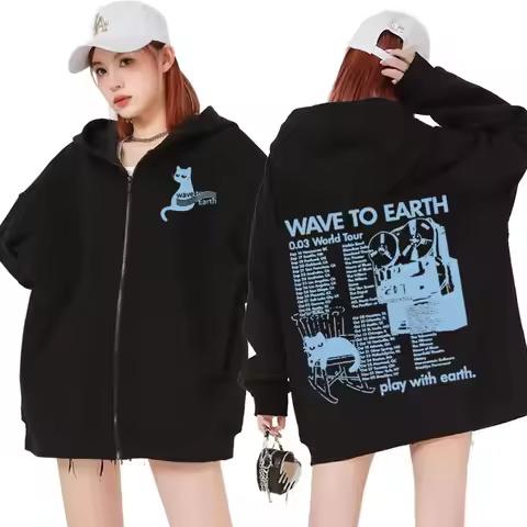 Wave To Earth Cat 0.03 World Tour Album Zipper Hoodie Unisex Fashion Aesthetic Zip Up Sweatshirt Men