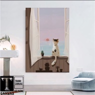 (Giá Xưởng) Tranh Canvas treo tường phòng khách tranh hiện đại nghệ thuật tranh vẽ con Mèo MEO 13-18