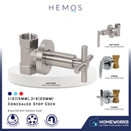 HEMOS 1/2 15MM & 3/4" 20MM BATHROOM FAUCET BRASS CHROME CONCEALED STOP VALVE COCK HM-40015,70015