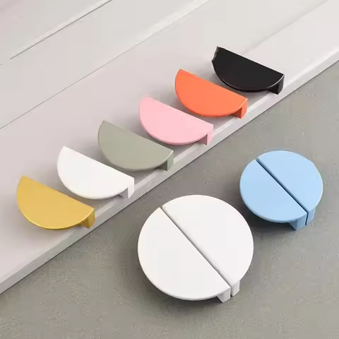 1Piece Colorful Kitchen Cabinet Handles Wardrobe Door Drawer Knob Semi-circular Cream Style Children
